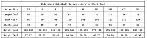 basketball uniform size chart