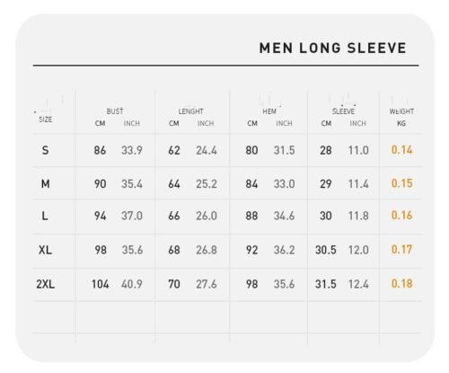 gym shirt and shorts size chart
