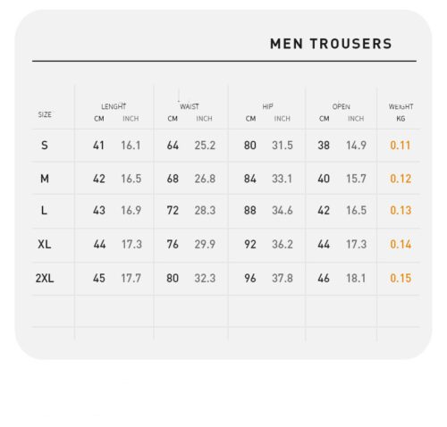 gym shirt and shorts size chart