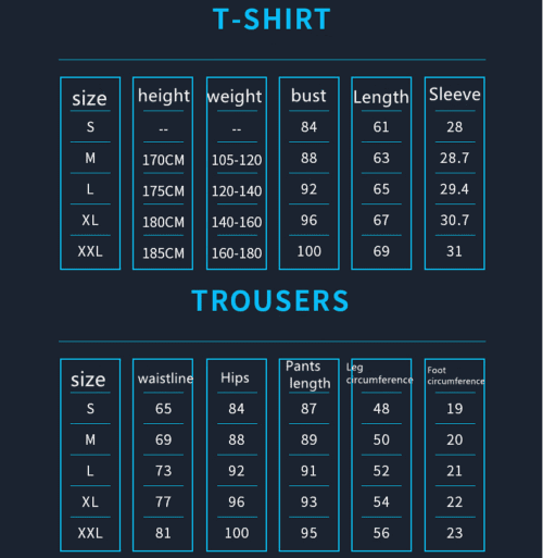 gym shirt and spats size chart