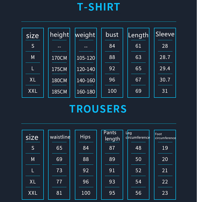 gym shirt and spats size chart